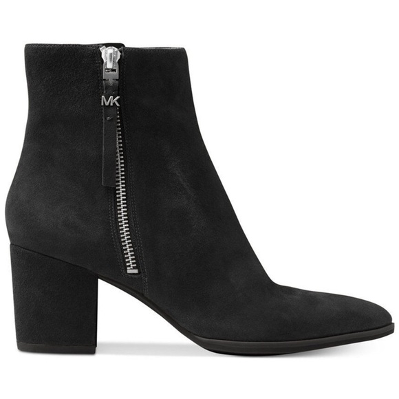 Michael Kors Dawson Black Suede Leather Pointed Toe Heeled Ankle Booties Size 9 - Picture 1 of 11